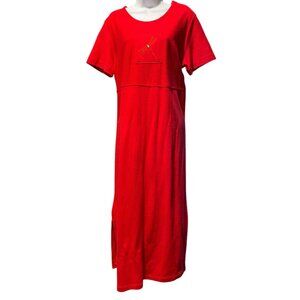Original Ty Wear Womens Maxi Dress Size M Red Cotton Dragonfly Tshirt Dress‎